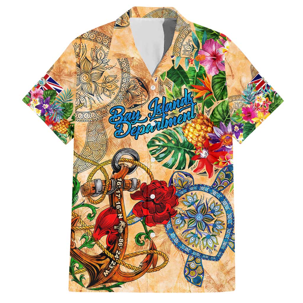 Bay Islands Department Hawaiian Shirt Geographic Coordinate Anchor - Turlte Tropical