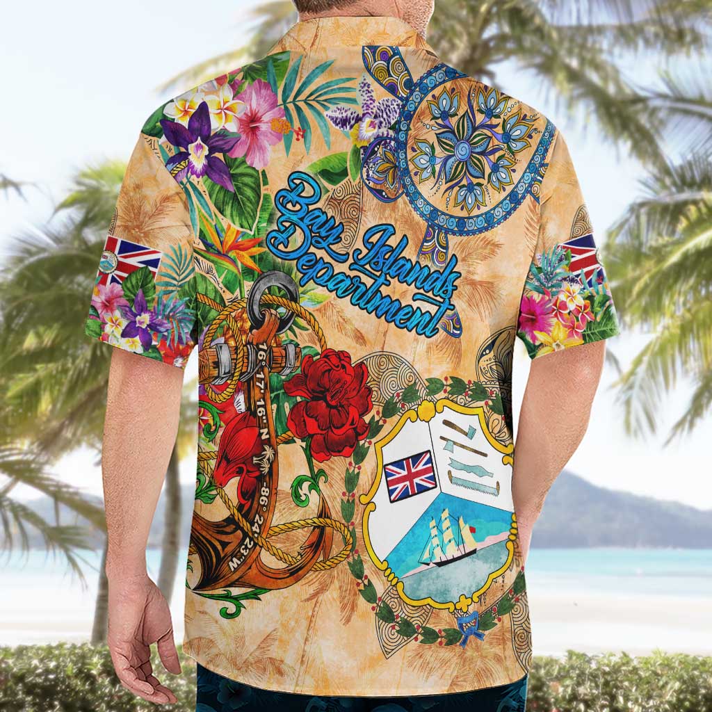 Bay Islands Department Hawaiian Shirt Geographic Coordinate Anchor - Turlte Tropical