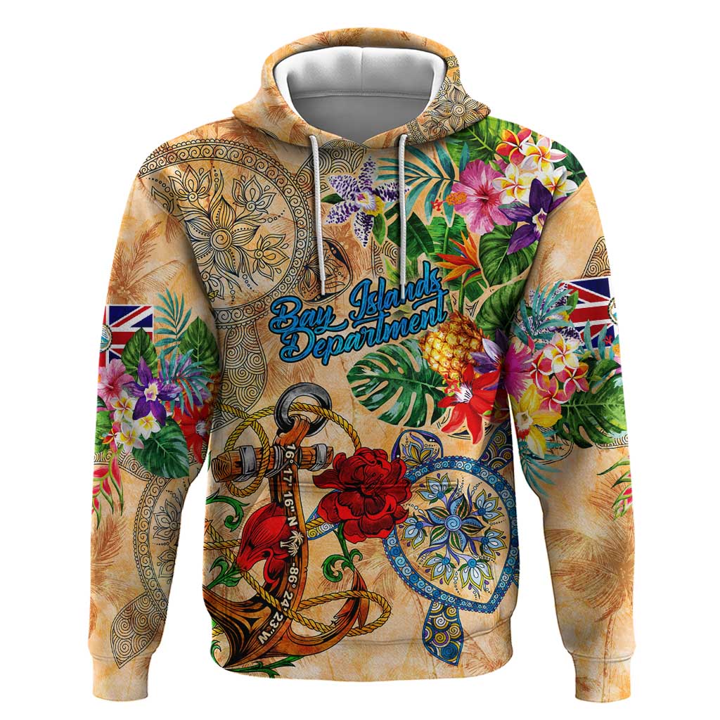 Bay Islands Department Hoodie Geographic Coordinate Anchor - Turlte Tropical