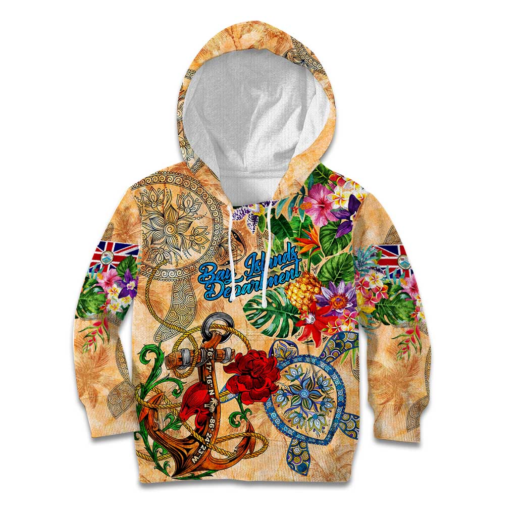 Bay Islands Department Kid Hoodie Geographic Coordinate Anchor - Turlte Tropical
