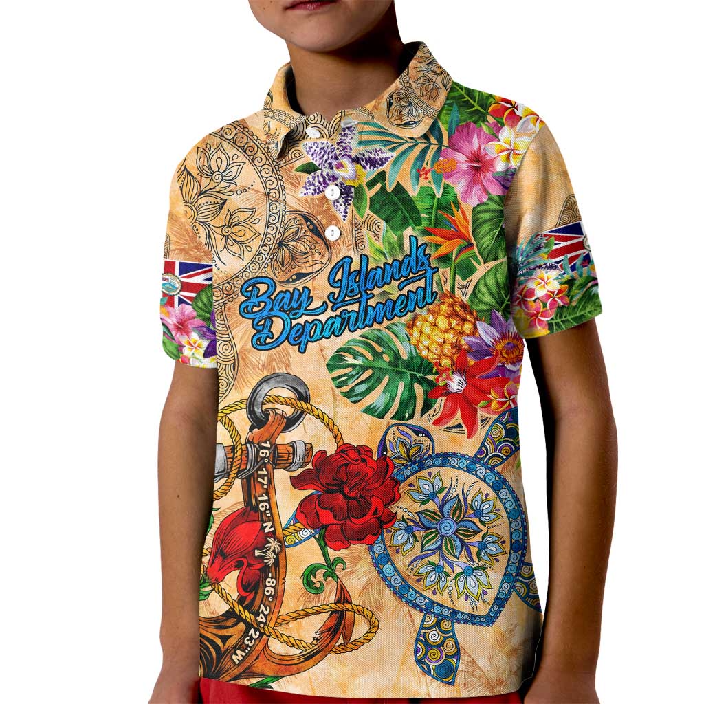 Bay Islands Department Kid Polo Shirt Geographic Coordinate Anchor - Turlte Tropical