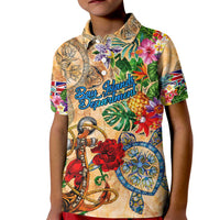 Bay Islands Department Kid Polo Shirt Geographic Coordinate Anchor - Turlte Tropical