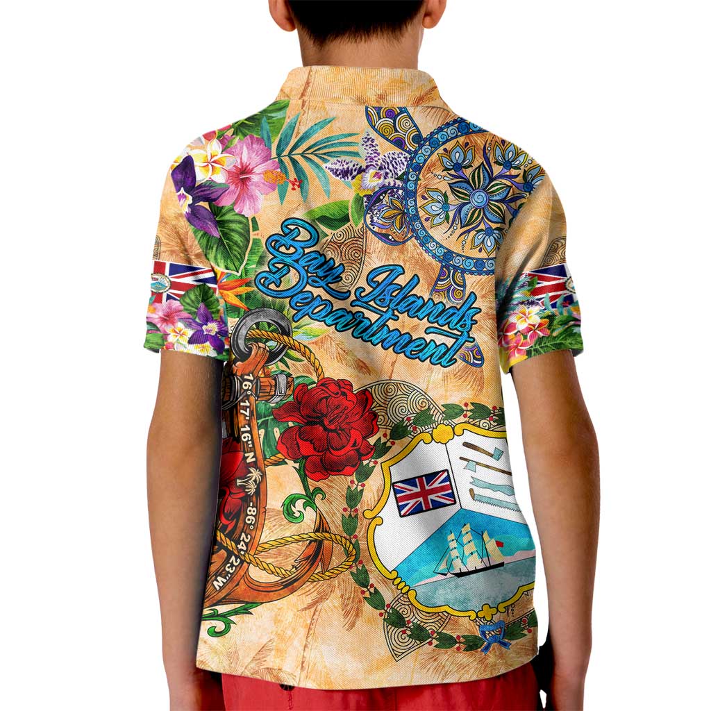 Bay Islands Department Kid Polo Shirt Geographic Coordinate Anchor - Turlte Tropical