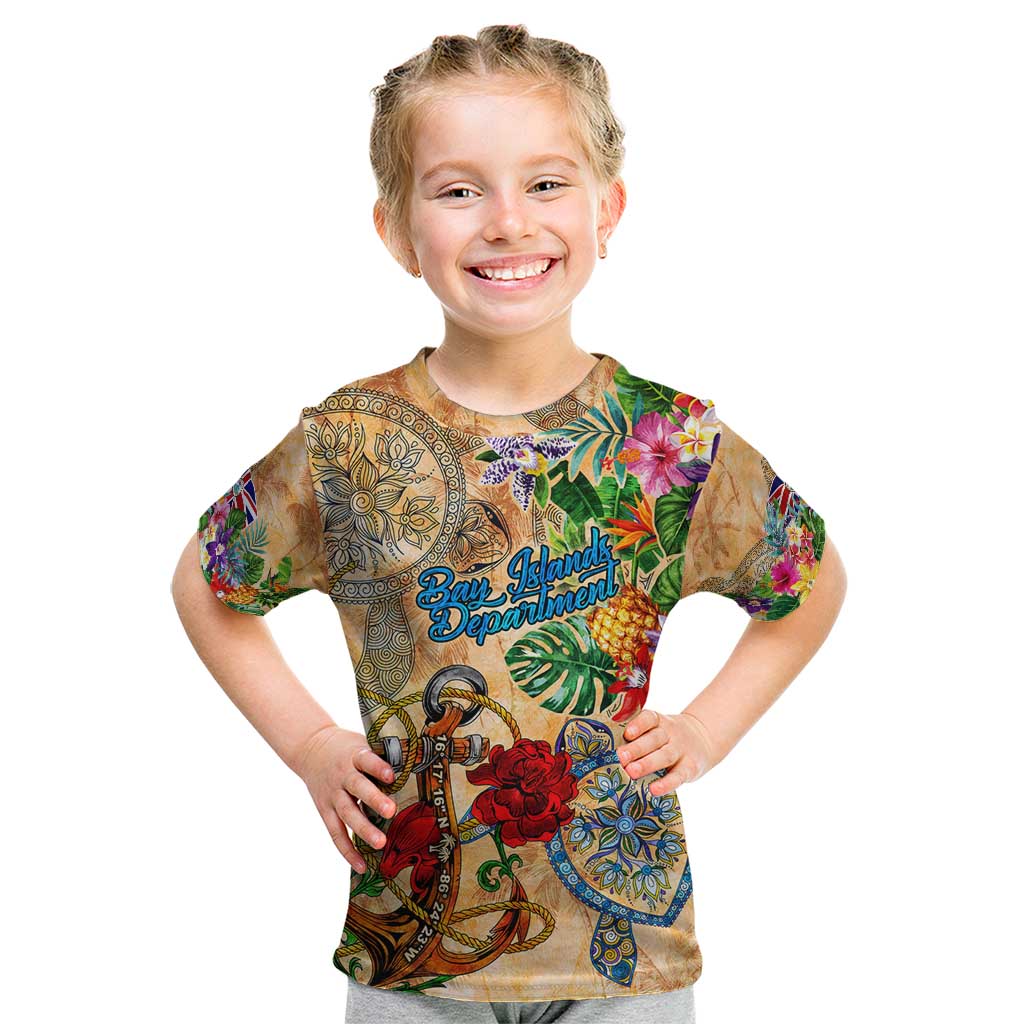 Bay Islands Department Kid T Shirt Geographic Coordinate Anchor - Turlte Tropical