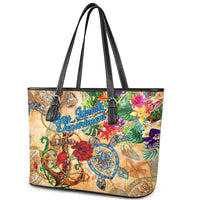 Bay Islands Department Leather Tote Bag Geographic Coordinate Anchor - Turlte Tropical