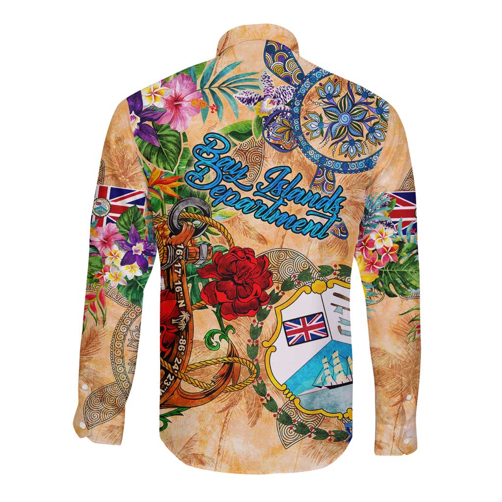 Bay Islands Department Long Sleeve Button Shirt Geographic Coordinate Anchor - Turlte Tropical