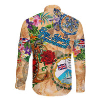 Bay Islands Department Long Sleeve Button Shirt Geographic Coordinate Anchor - Turlte Tropical