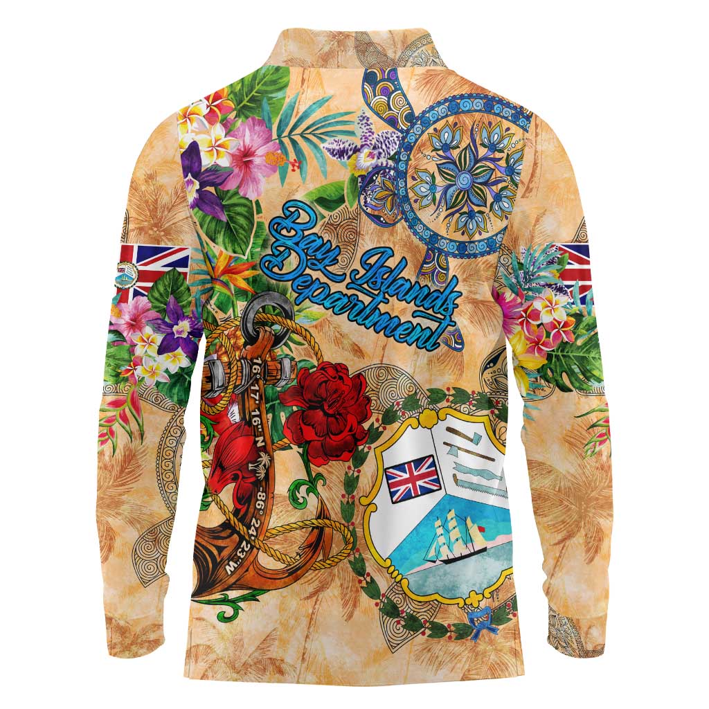 Bay Islands Department Long Sleeve Polo Shirt Geographic Coordinate Anchor - Turlte Tropical