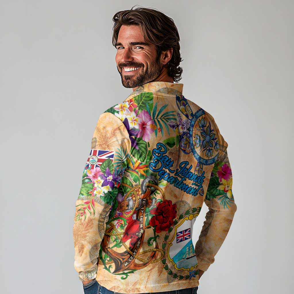 Bay Islands Department Long Sleeve Polo Shirt Geographic Coordinate Anchor - Turlte Tropical