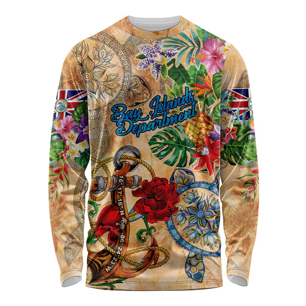 Bay Islands Department Long Sleeve Shirt Geographic Coordinate Anchor - Turlte Tropical