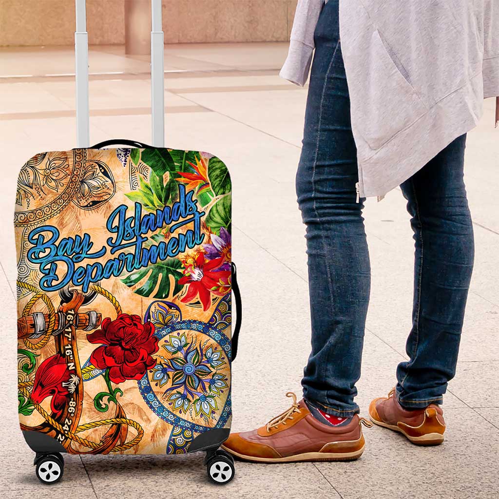 Bay Islands Department Luggage Cover Geographic Coordinate Anchor - Turlte Tropical
