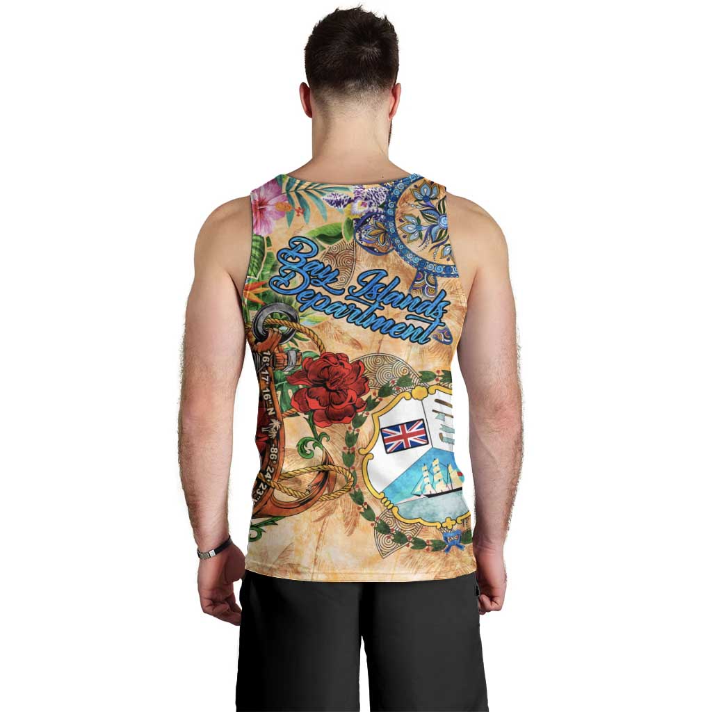 Bay Islands Department Men Tank Top Geographic Coordinate Anchor - Turlte Tropical