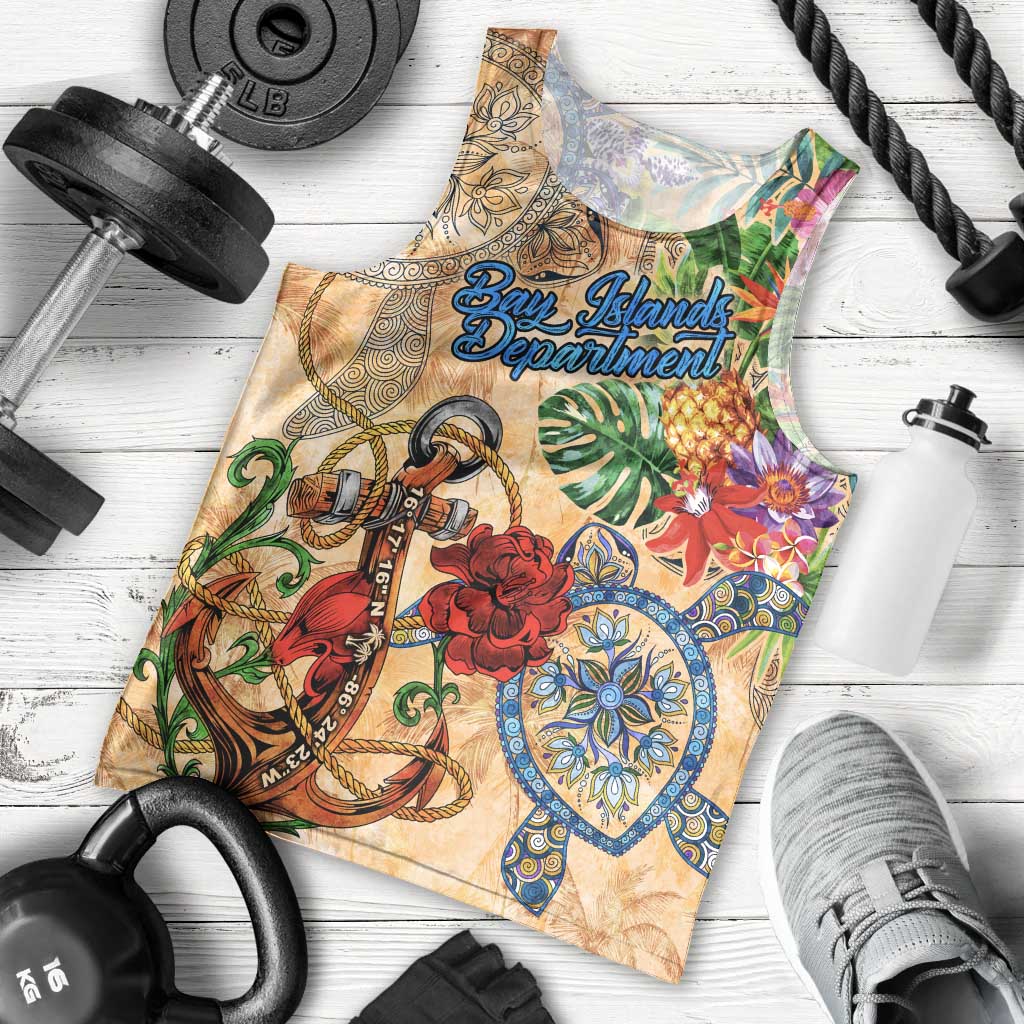 Bay Islands Department Men Tank Top Geographic Coordinate Anchor - Turlte Tropical