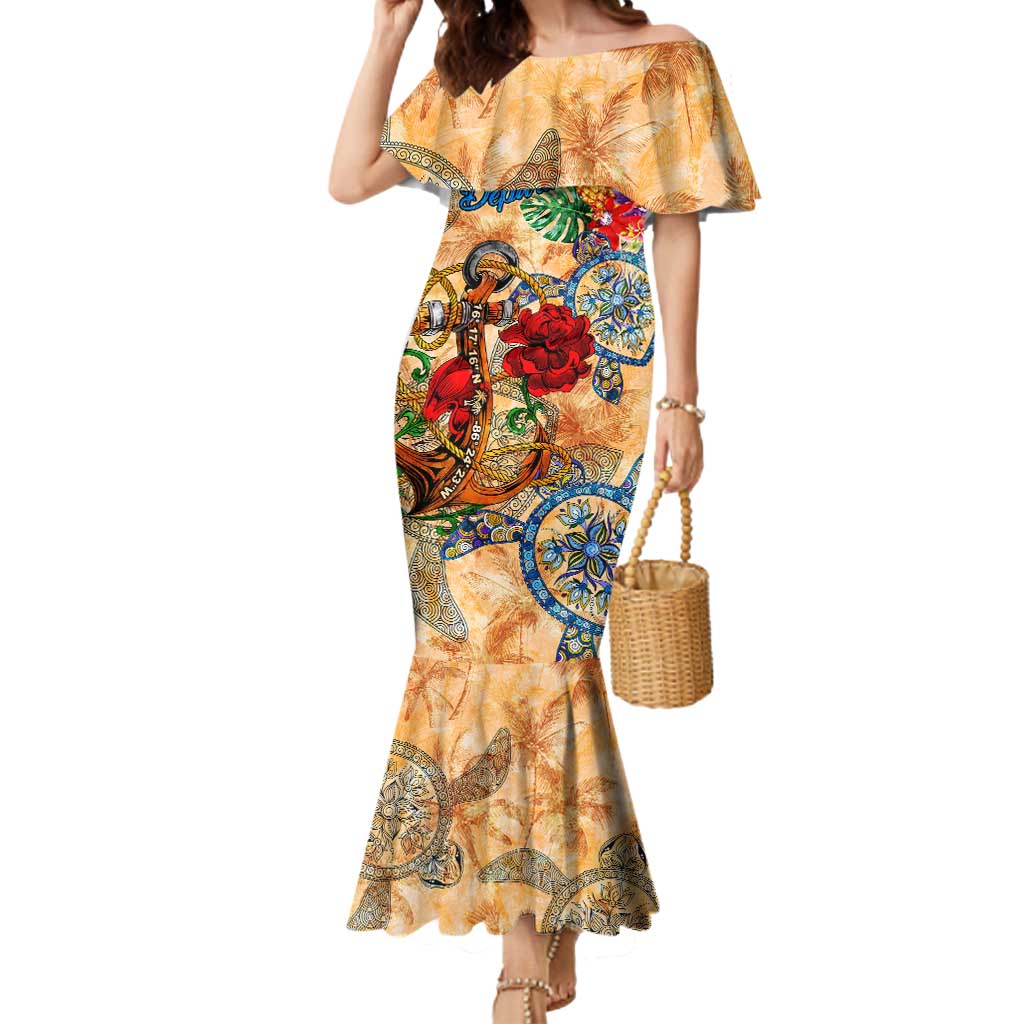 Bay Islands Department Mermaid Dress Geographic Coordinate Anchor - Turlte Tropical