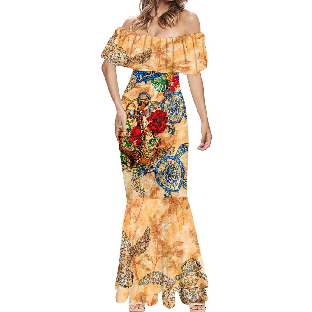 Bay Islands Department Mermaid Dress Geographic Coordinate Anchor - Turlte Tropical