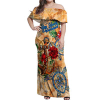 Bay Islands Department Off Shoulder Maxi Dress Geographic Coordinate Anchor - Turlte Tropical