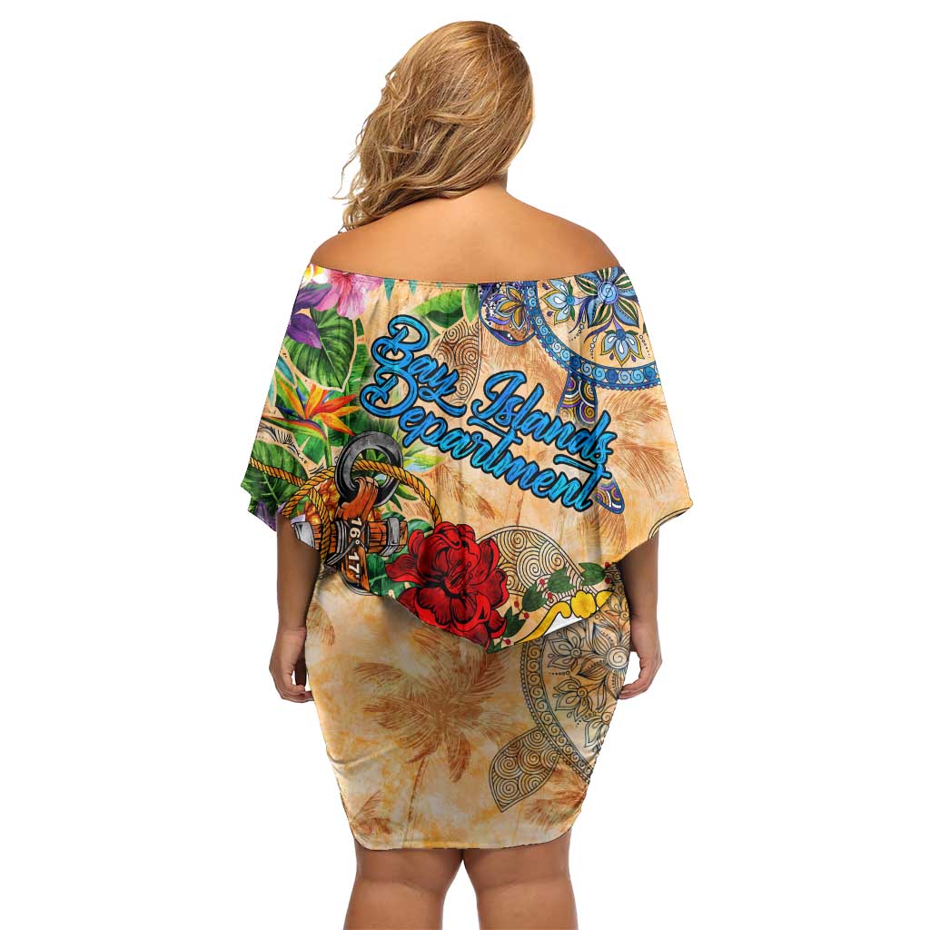 Bay Islands Department Off Shoulder Short Dress Geographic Coordinate Anchor - Turlte Tropical