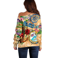 Bay Islands Department Off Shoulder Sweater Geographic Coordinate Anchor - Turlte Tropical