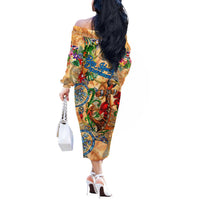Bay Islands Department Off The Shoulder Long Sleeve Dress Geographic Coordinate Anchor - Turlte Tropical