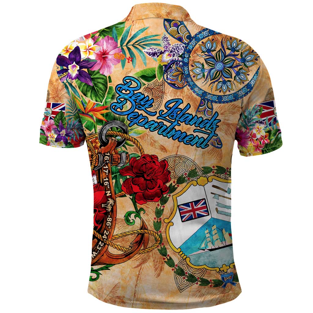 Bay Islands Department Polo Shirt Geographic Coordinate Anchor - Turlte Tropical