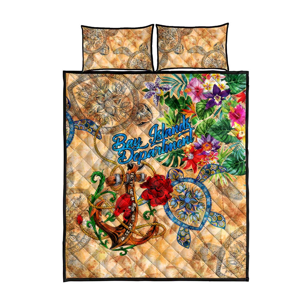 Bay Islands Department Quilt Bed Set Geographic Coordinate Anchor - Turlte Tropical