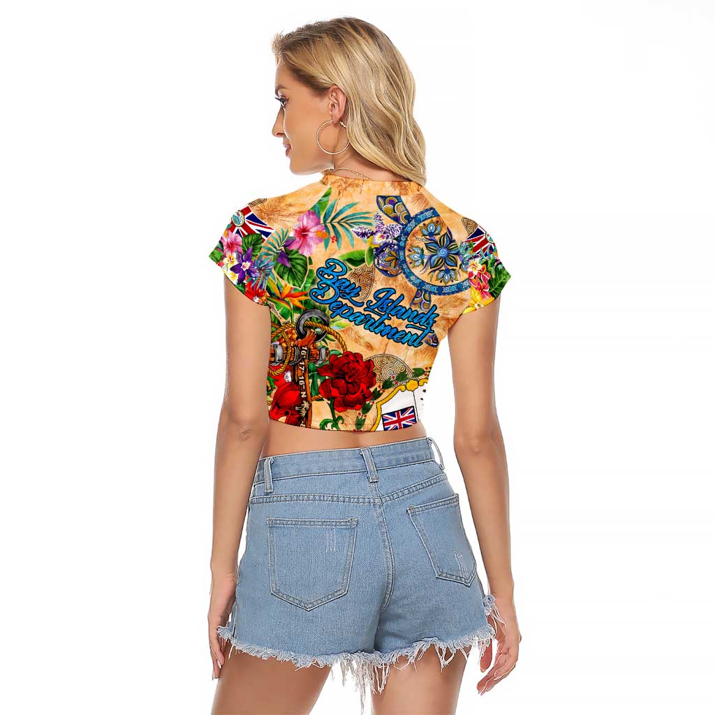 Bay Islands Department Raglan Cropped T Shirt Geographic Coordinate Anchor - Turlte Tropical