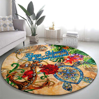 Bay Islands Department Round Carpet Geographic Coordinate Anchor - Turlte Tropical