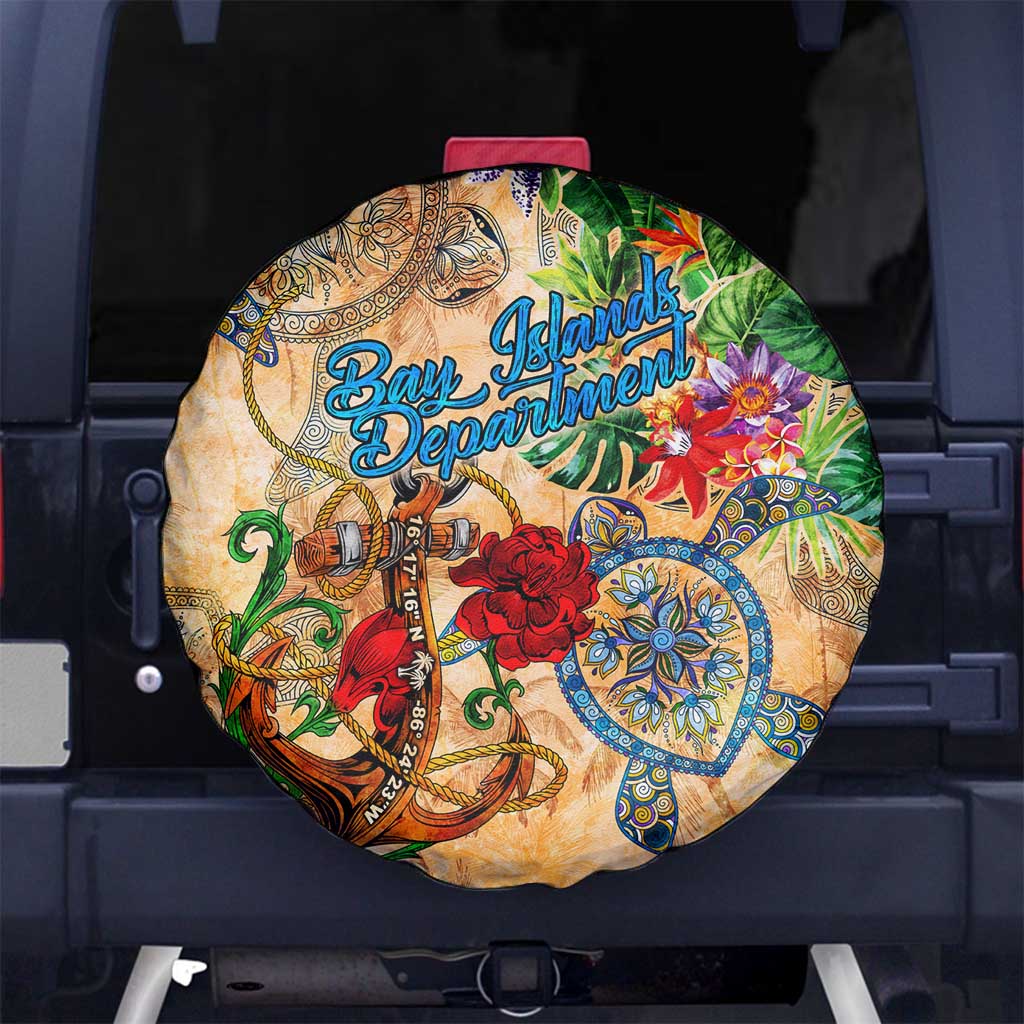 Bay Islands Department Spare Tire Cover Geographic Coordinate Anchor - Turlte Tropical