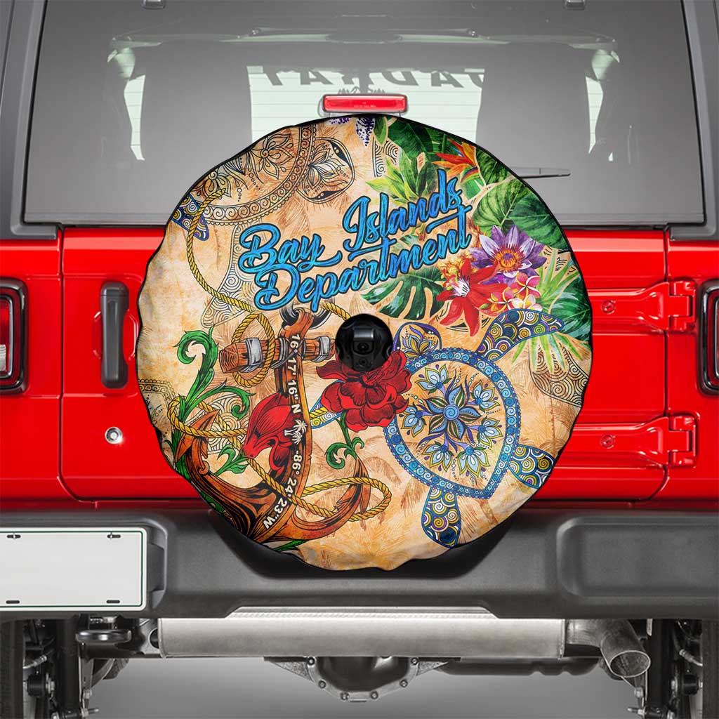 Bay Islands Department Spare Tire Cover Geographic Coordinate Anchor - Turlte Tropical