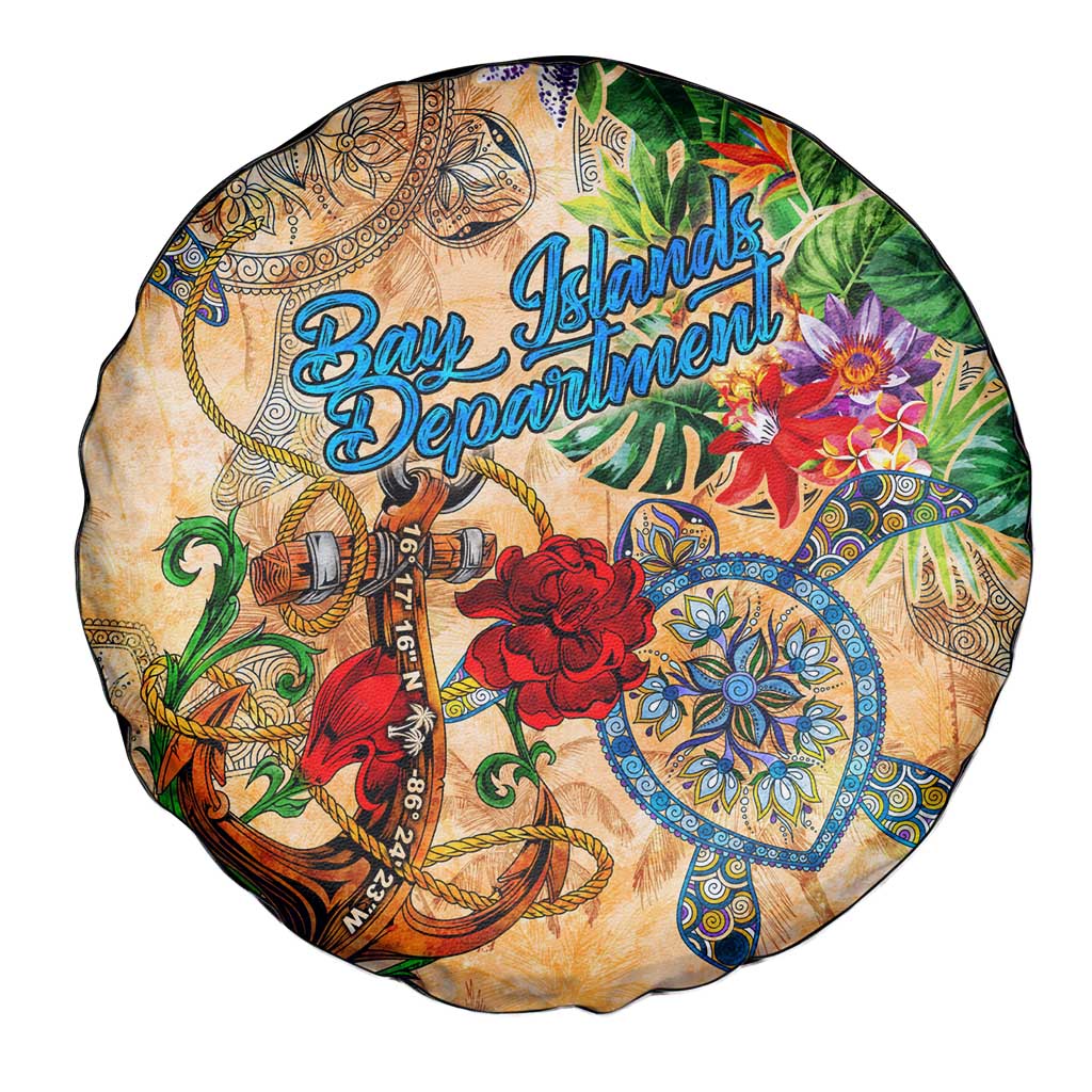 Bay Islands Department Spare Tire Cover Geographic Coordinate Anchor - Turlte Tropical