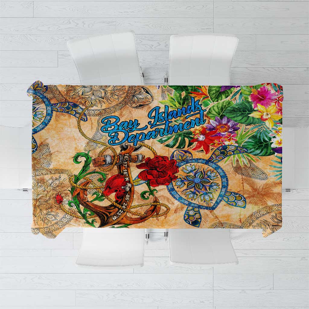 Bay Islands Department Tablecloth Geographic Coordinate Anchor - Turlte Tropical