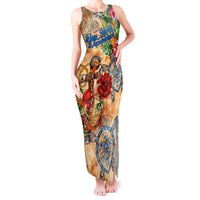 Bay Islands Department Tank Maxi Dress Geographic Coordinate Anchor - Turlte Tropical