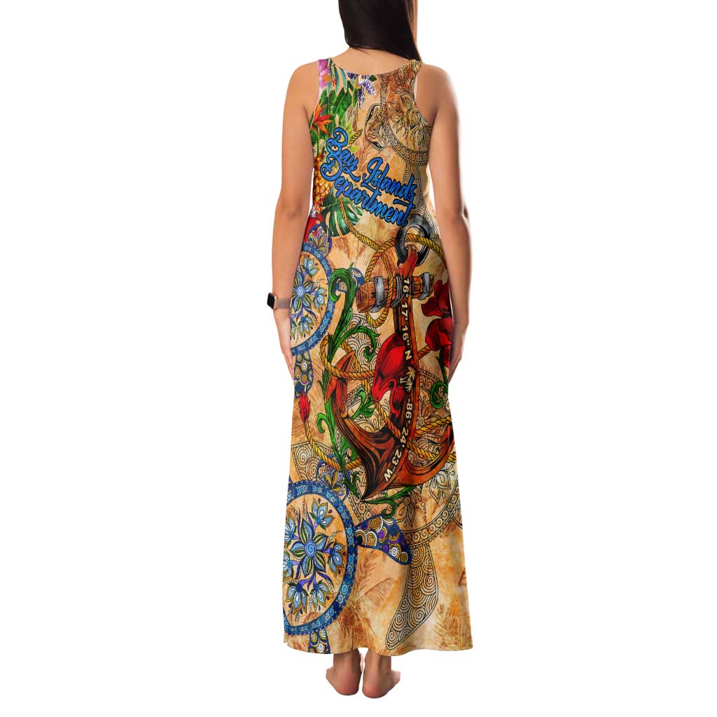 Bay Islands Department Tank Maxi Dress Geographic Coordinate Anchor - Turlte Tropical