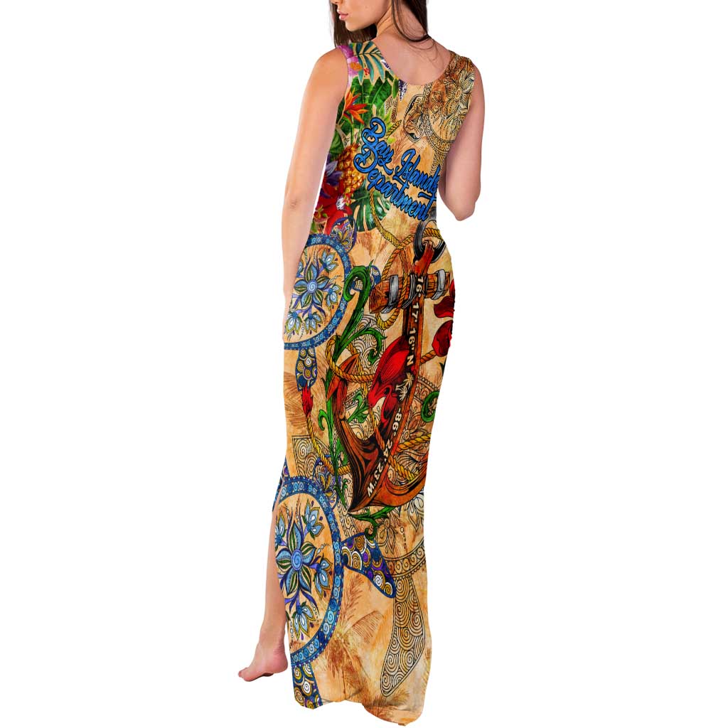 Bay Islands Department Tank Maxi Dress Geographic Coordinate Anchor - Turlte Tropical