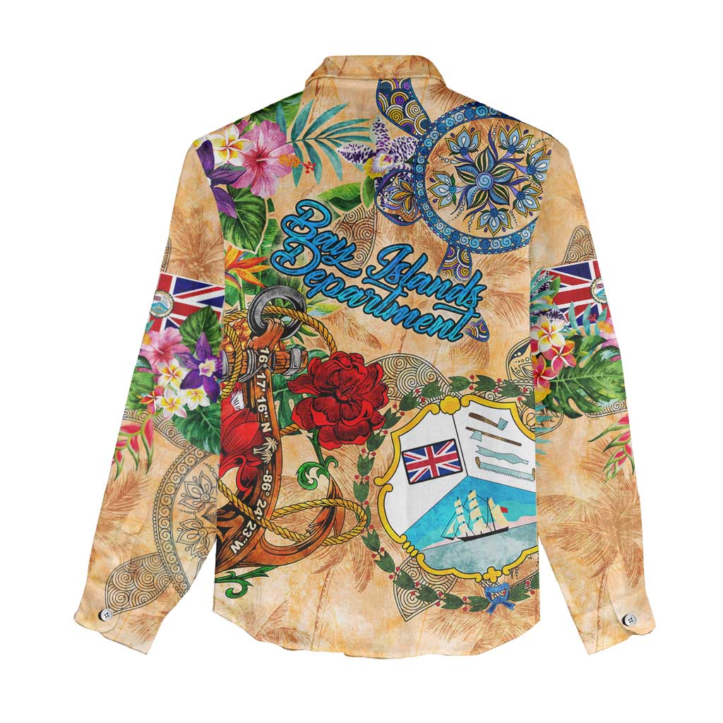 Bay Islands Department Women Casual Shirt Geographic Coordinate Anchor - Turlte Tropical