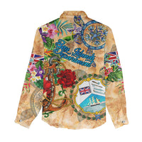 Bay Islands Department Women Casual Shirt Geographic Coordinate Anchor - Turlte Tropical