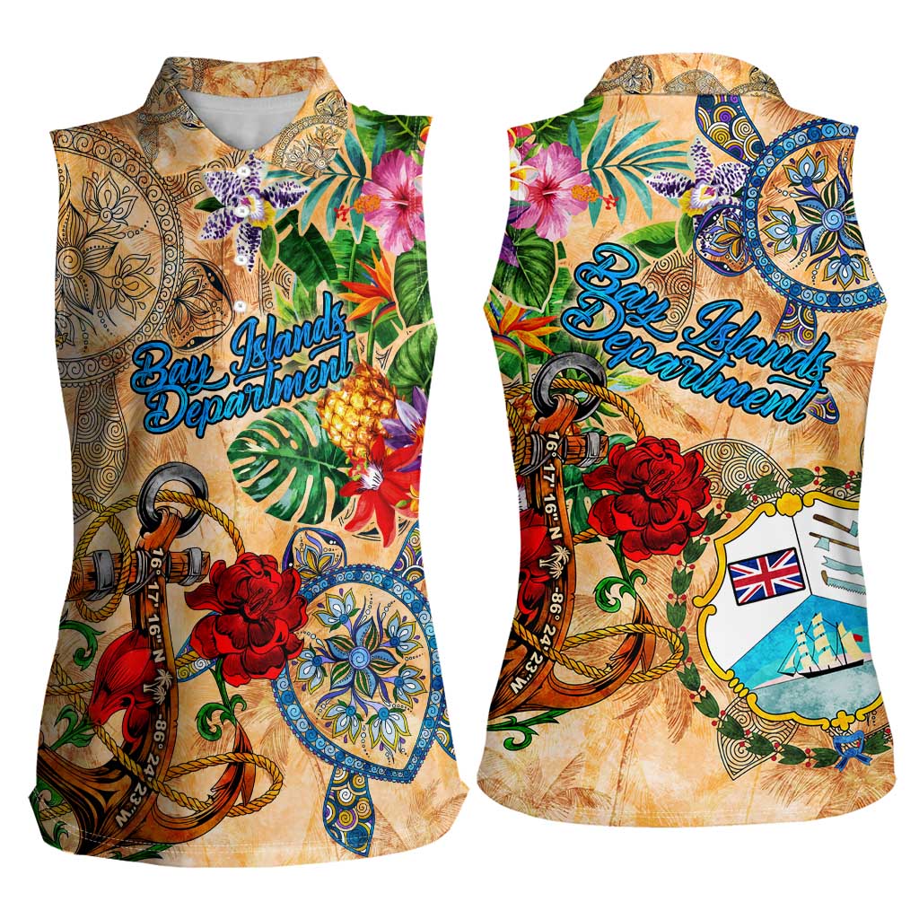 Bay Islands Department Women Sleeveless Polo Shirt Geographic Coordinate Anchor - Turlte Tropical