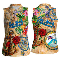 Bay Islands Department Women Sleeveless Polo Shirt Geographic Coordinate Anchor - Turlte Tropical