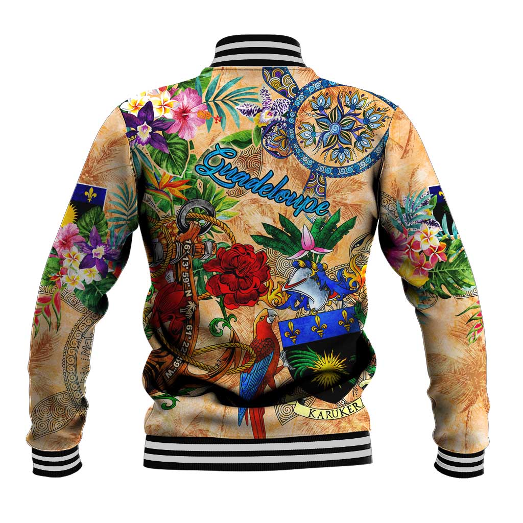 Guadeloupe Baseball Jacket Geographic Coordinate Anchor - Turlte Tropical