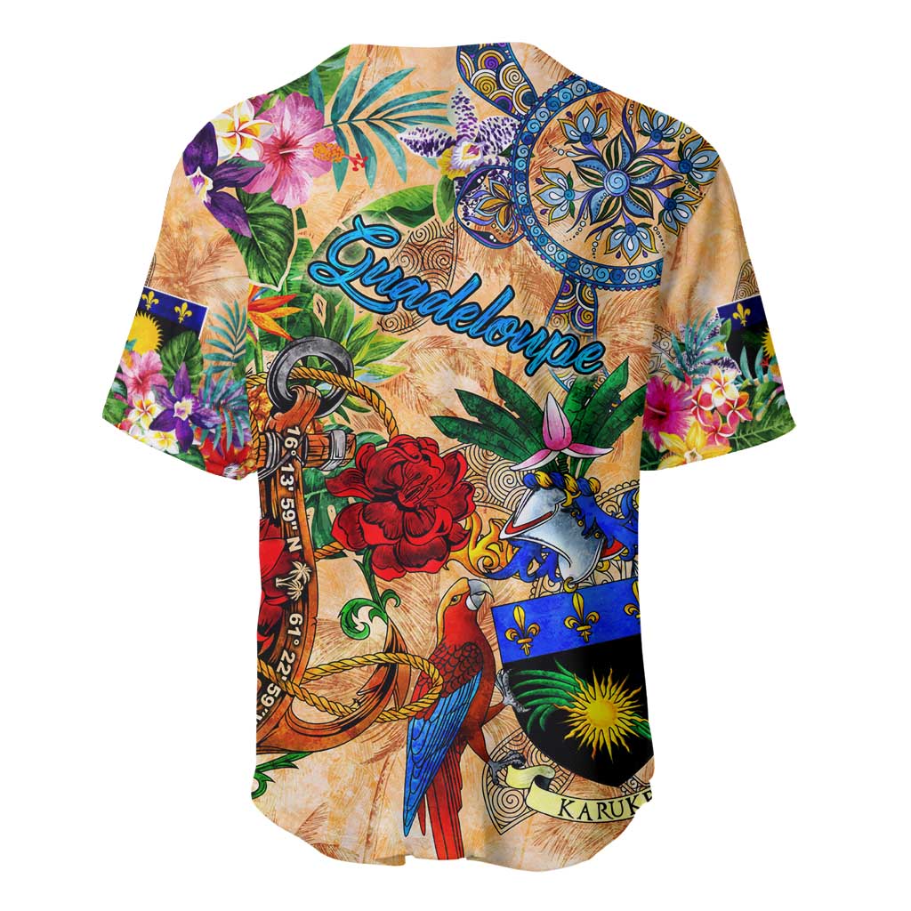 Guadeloupe Baseball Jersey Geographic Coordinate Anchor - Turlte Tropical