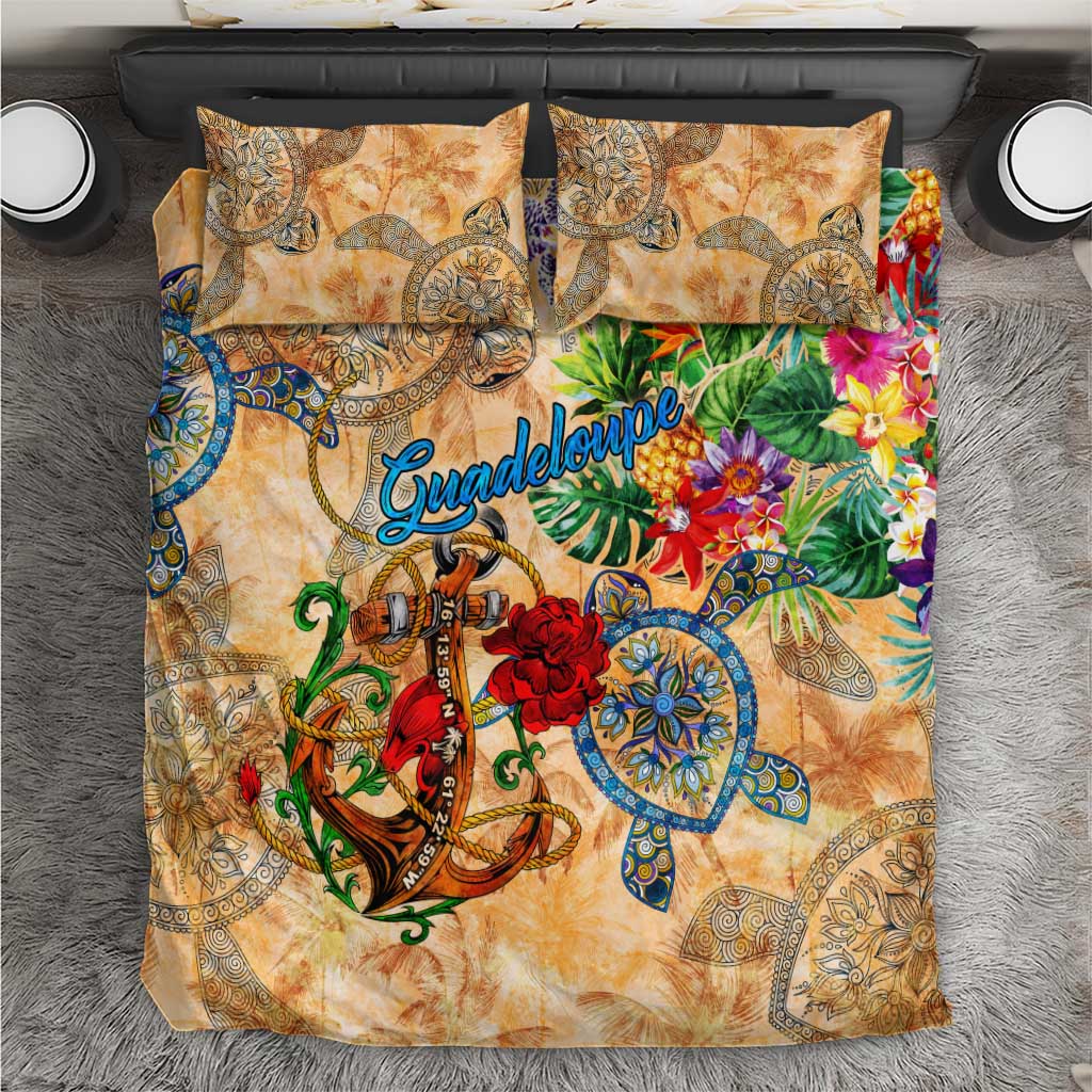 Guadeloupe Bedding Set Geographic Coordinate Anchor - Turlte Tropical