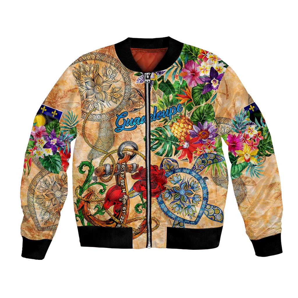 Guadeloupe Bomber Jacket Geographic Coordinate Anchor - Turlte Tropical