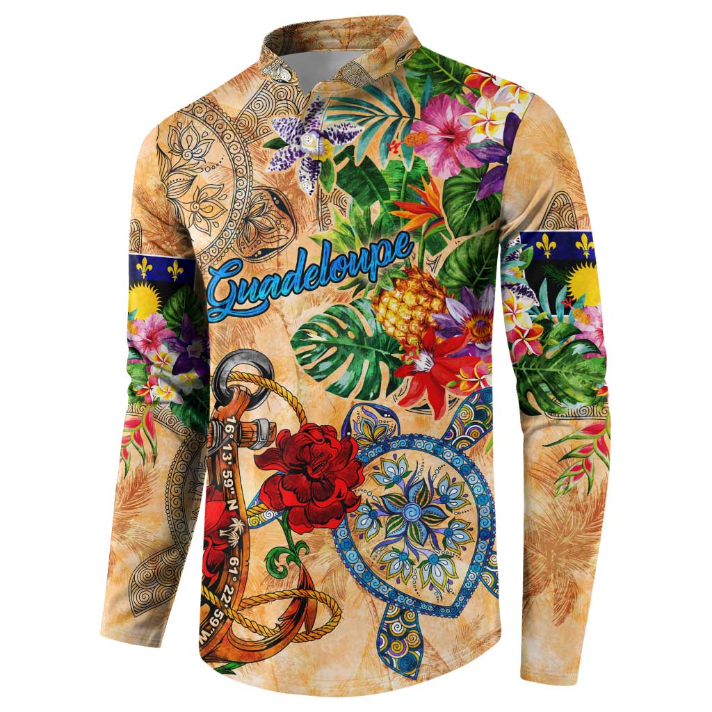 Guadeloupe Button Sweatshirt Geographic Coordinate Anchor - Turlte Tropical