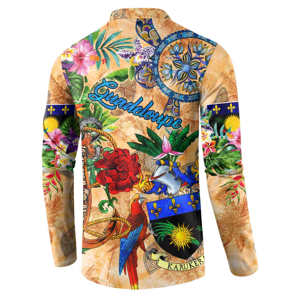 Guadeloupe Button Sweatshirt Geographic Coordinate Anchor - Turlte Tropical