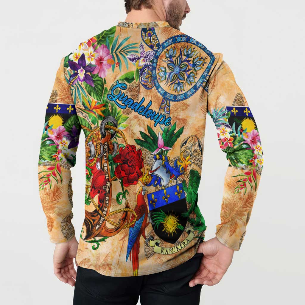 Guadeloupe Button Sweatshirt Geographic Coordinate Anchor - Turlte Tropical