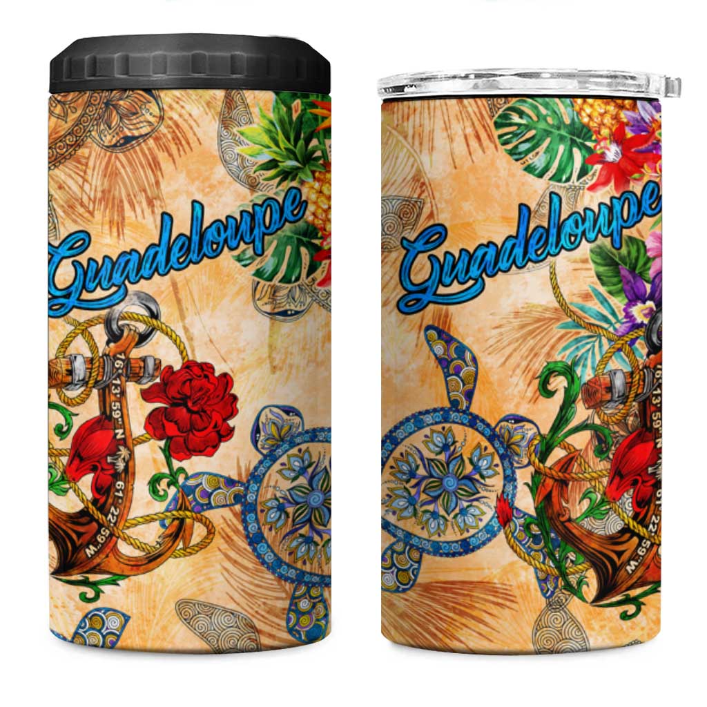 Guadeloupe 4 in 1 Can Cooler Tumbler Geographic Coordinate Anchor - Turlte Tropical