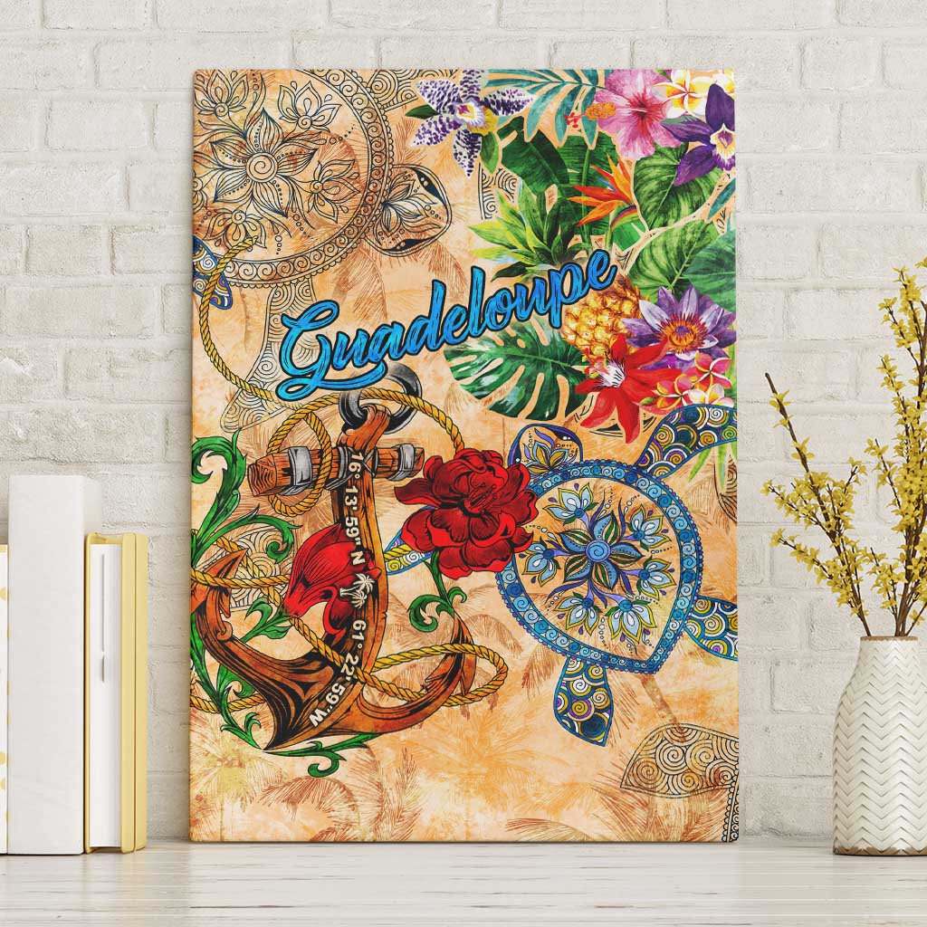 Guadeloupe Canvas Wall Art Geographic Coordinate Anchor - Turlte Tropical