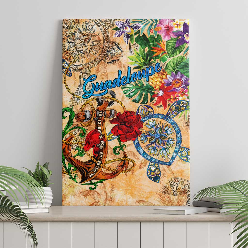 Guadeloupe Canvas Wall Art Geographic Coordinate Anchor - Turlte Tropical