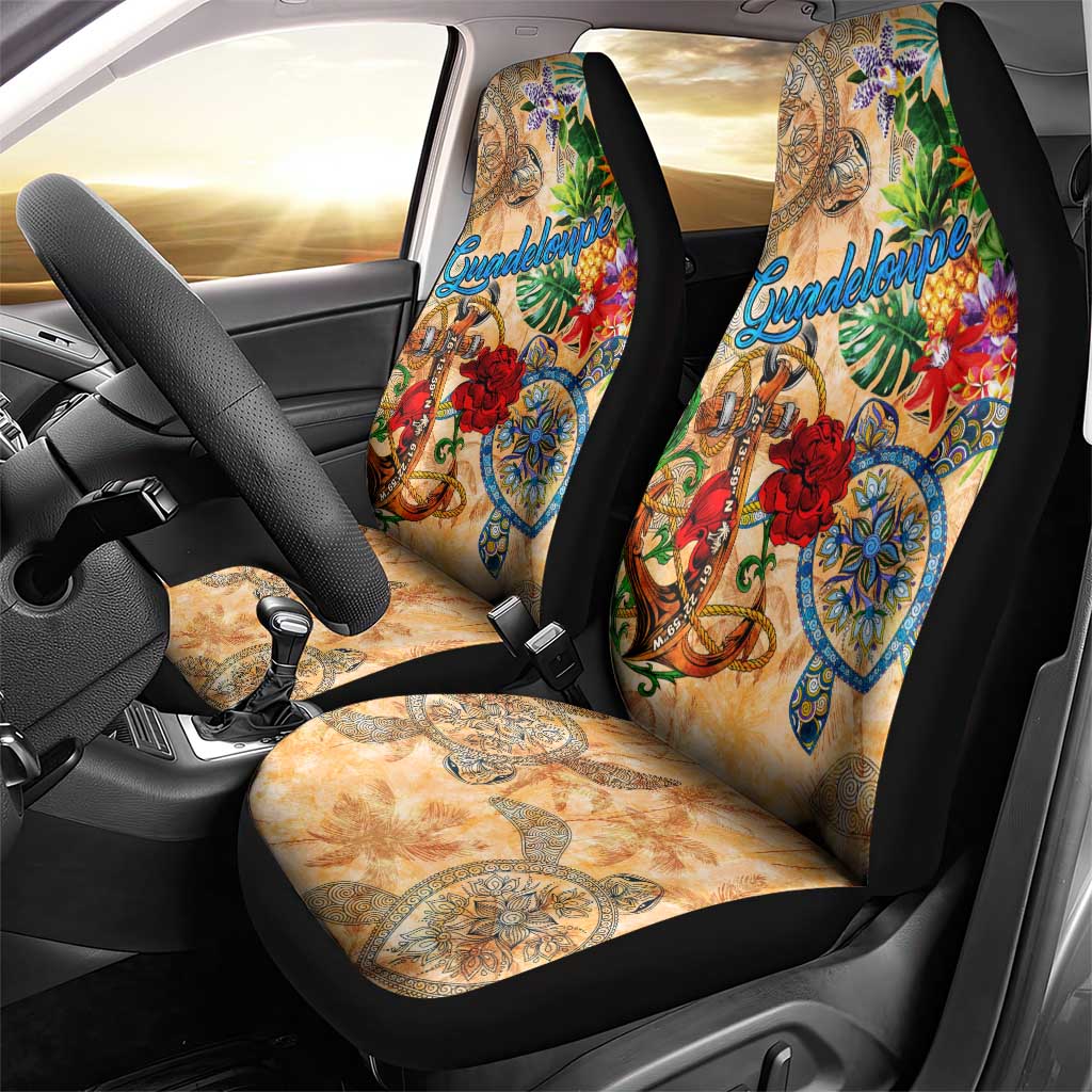 Guadeloupe Car Seat Cover Geographic Coordinate Anchor - Turlte Tropical