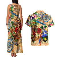 Guadeloupe Couples Matching Tank Maxi Dress and Hawaiian Shirt Geographic Coordinate Anchor - Turlte Tropical